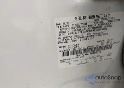 2009 Ford Taurus Limited from USA, damaged, VIN 1FAHP25W19G105258